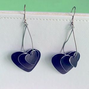 Vintage 3 hearts dangling metallic 3D earrings